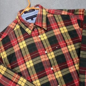 Tommy Hilfiger Flannel Shirt Mens M Button Up Long Sleeves Tartan Plaid Colorful